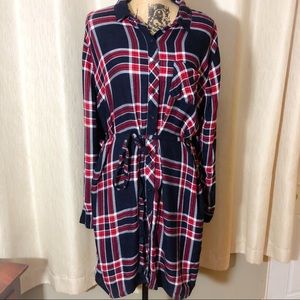Plaid Button-Down Shirt Dress with Tie Waist